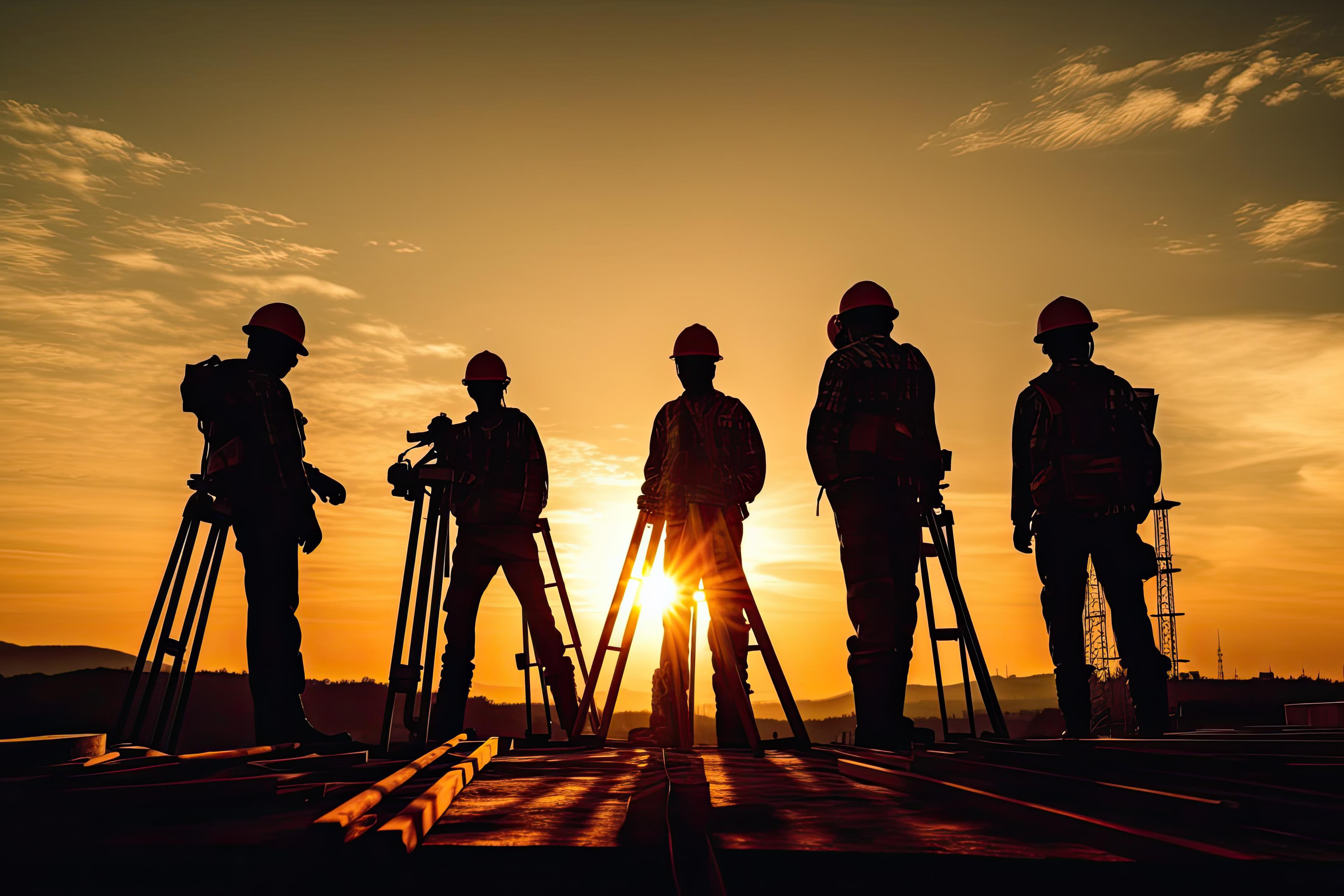 Survey crew working in the field with professional equipment